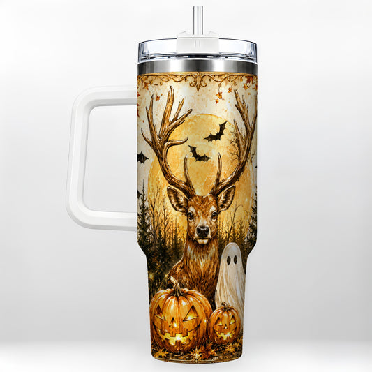 #pl[40oz|White] Halloween Deer 40oz Tumbler, Ghost Pumpkin Stainless Steel Travel Cup