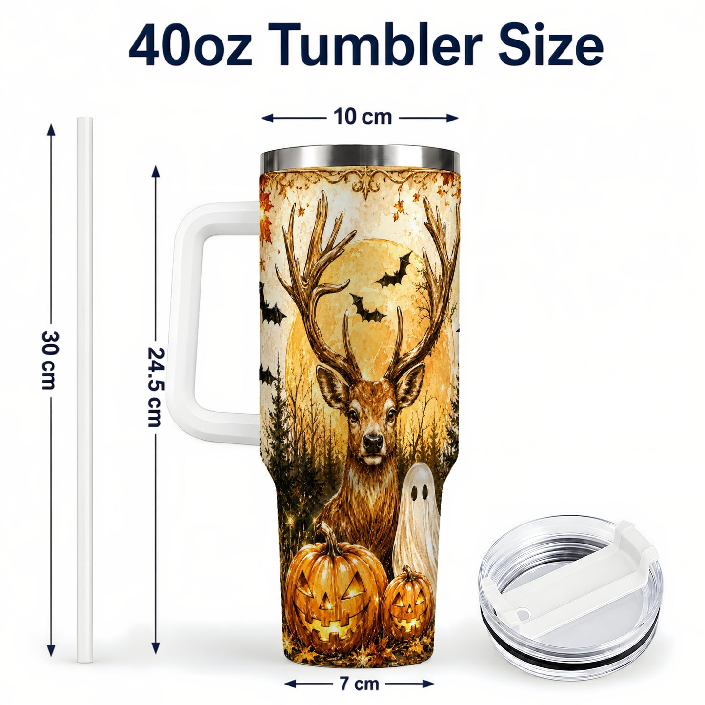 #pl[40oz|White] Halloween Deer 40oz Tumbler, Ghost Pumpkin Stainless Steel Travel Cup
