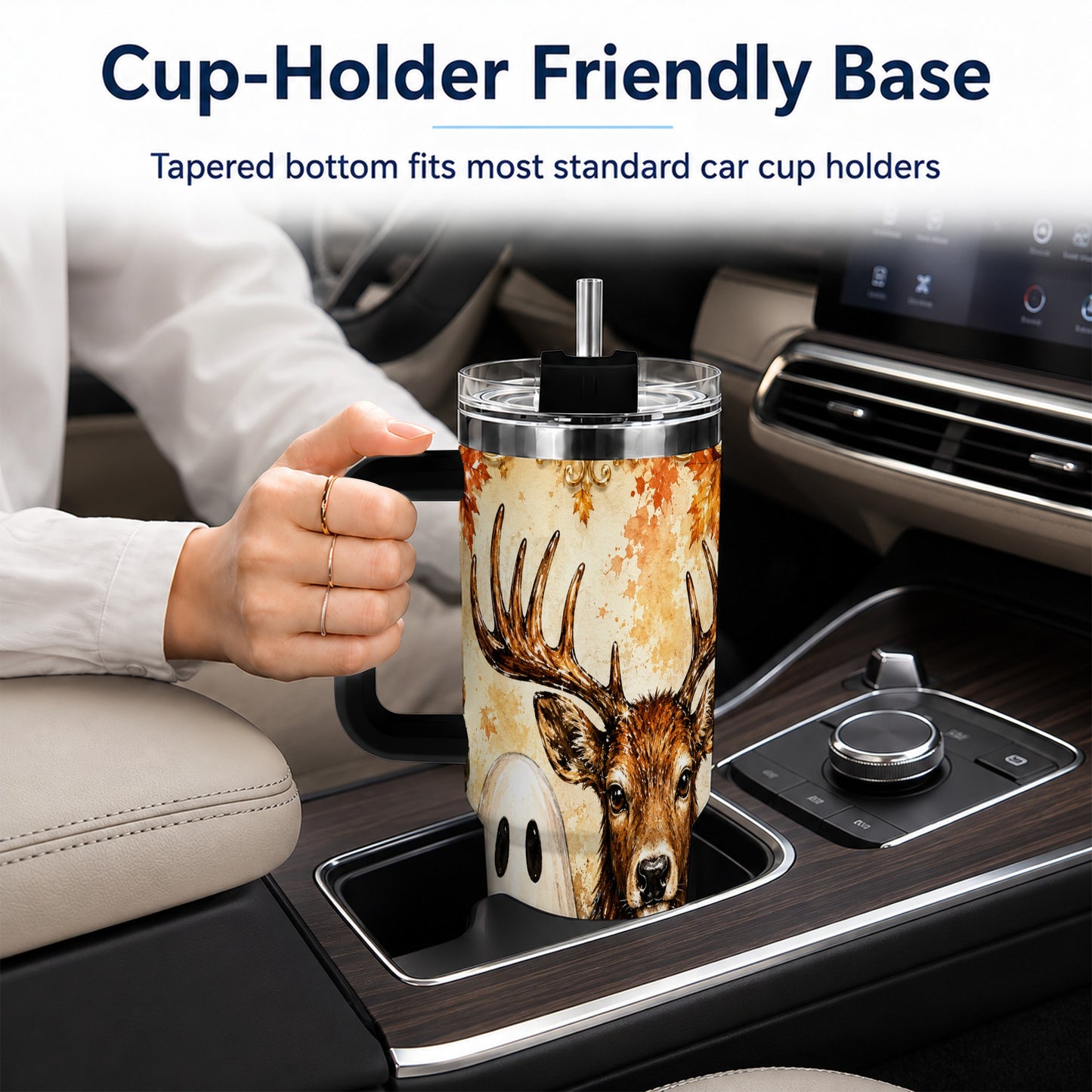 #pl[40oz|Black] Autumn Deer 40oz Tumbler, Ghost Pumpkin Stainless Steel Travel Cup