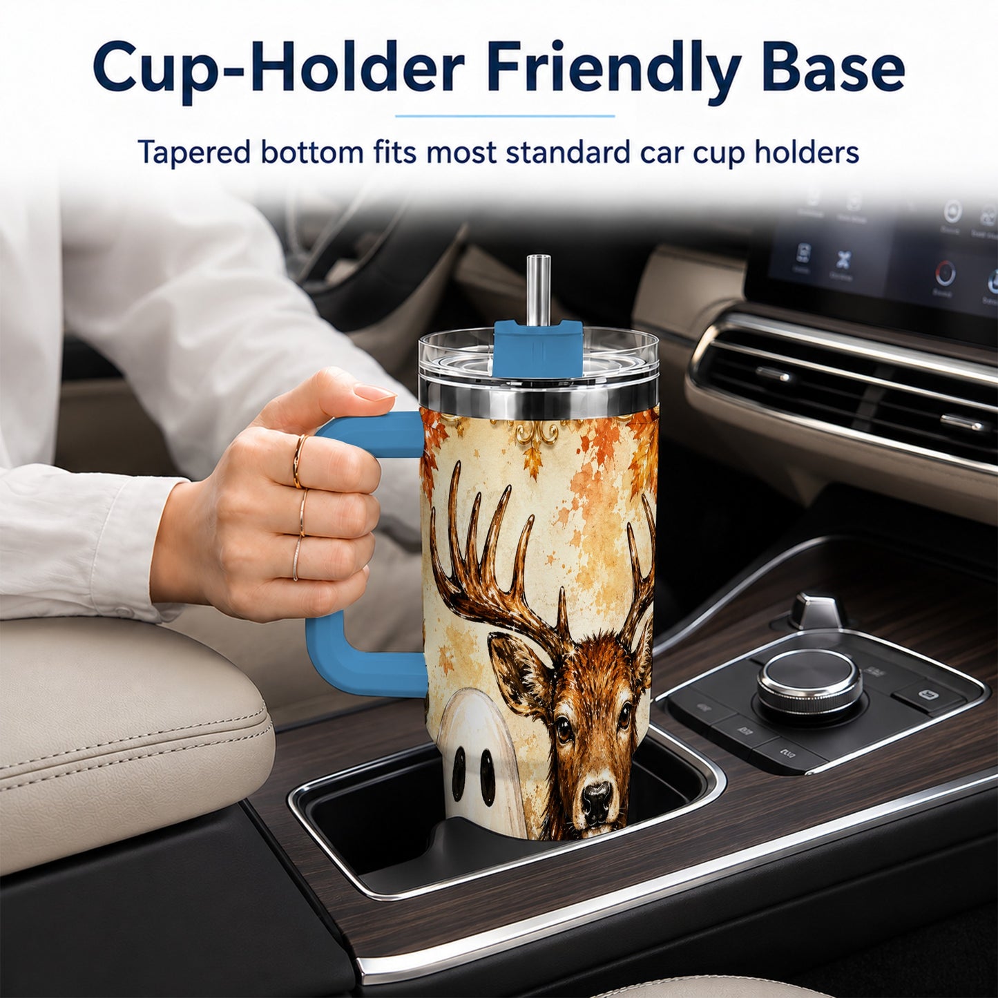#pl[40oz|Blue] Autumn Deer 40oz Tumbler, Ghost Pumpkin Stainless Steel Travel Cup