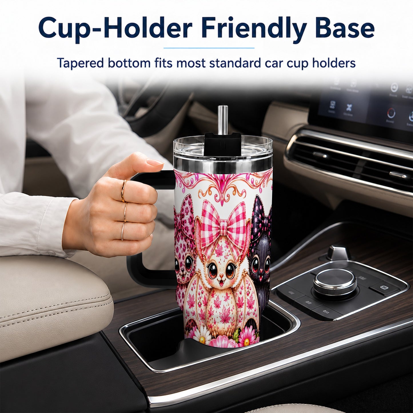#pl[40oz|Black] Pink Halloween Bats 40oz Tumbler, Floral Stainless Steel Travel Cup