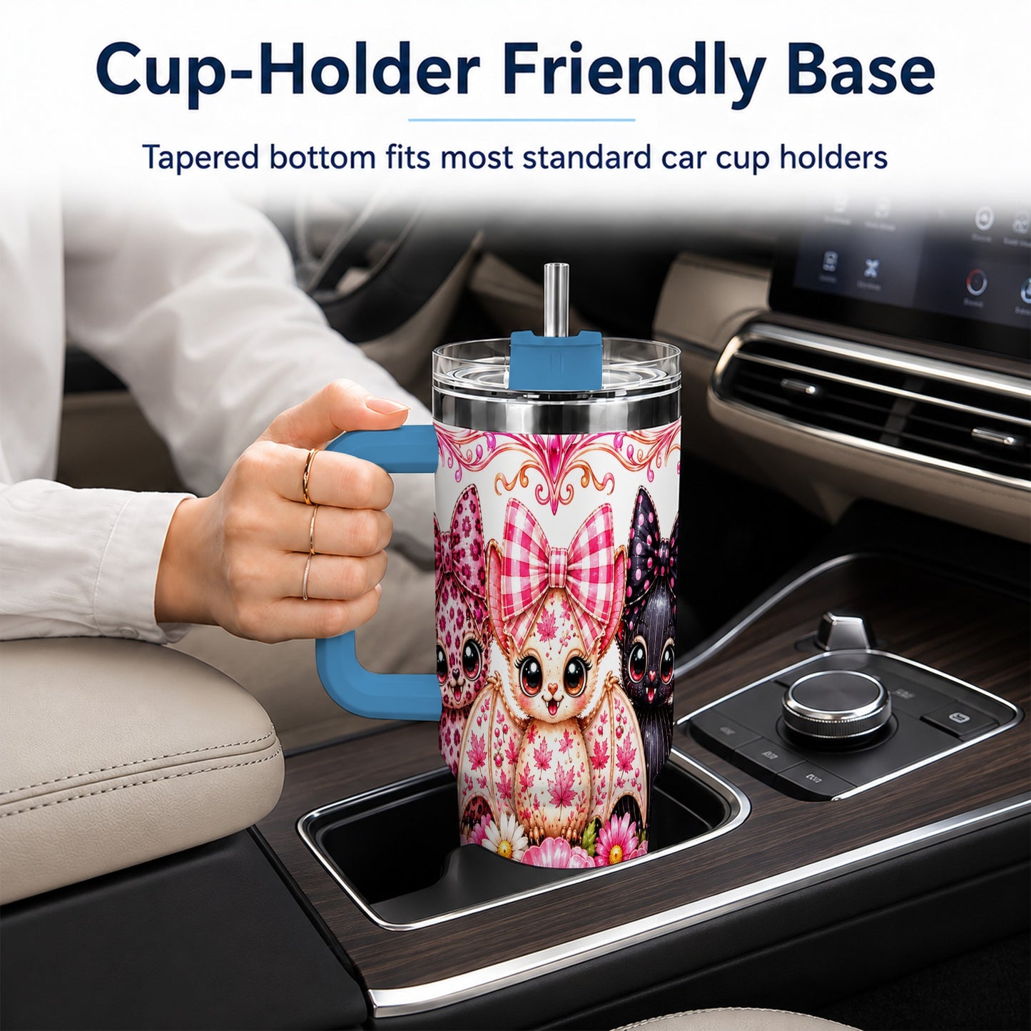 #pl[40oz|Blue] Pink Halloween Bats 40oz Tumbler, Floral Stainless Steel Travel Cup
