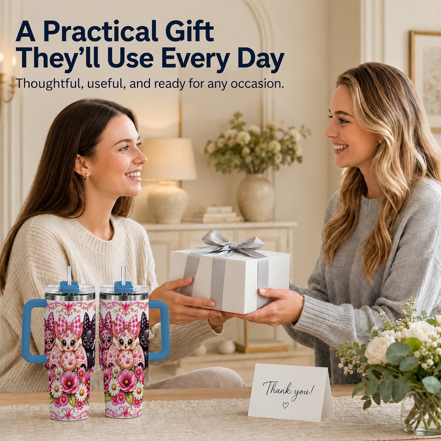 #pl[40oz|Blue] Pink Halloween Bats 40oz Tumbler, Floral Stainless Steel Travel Cup