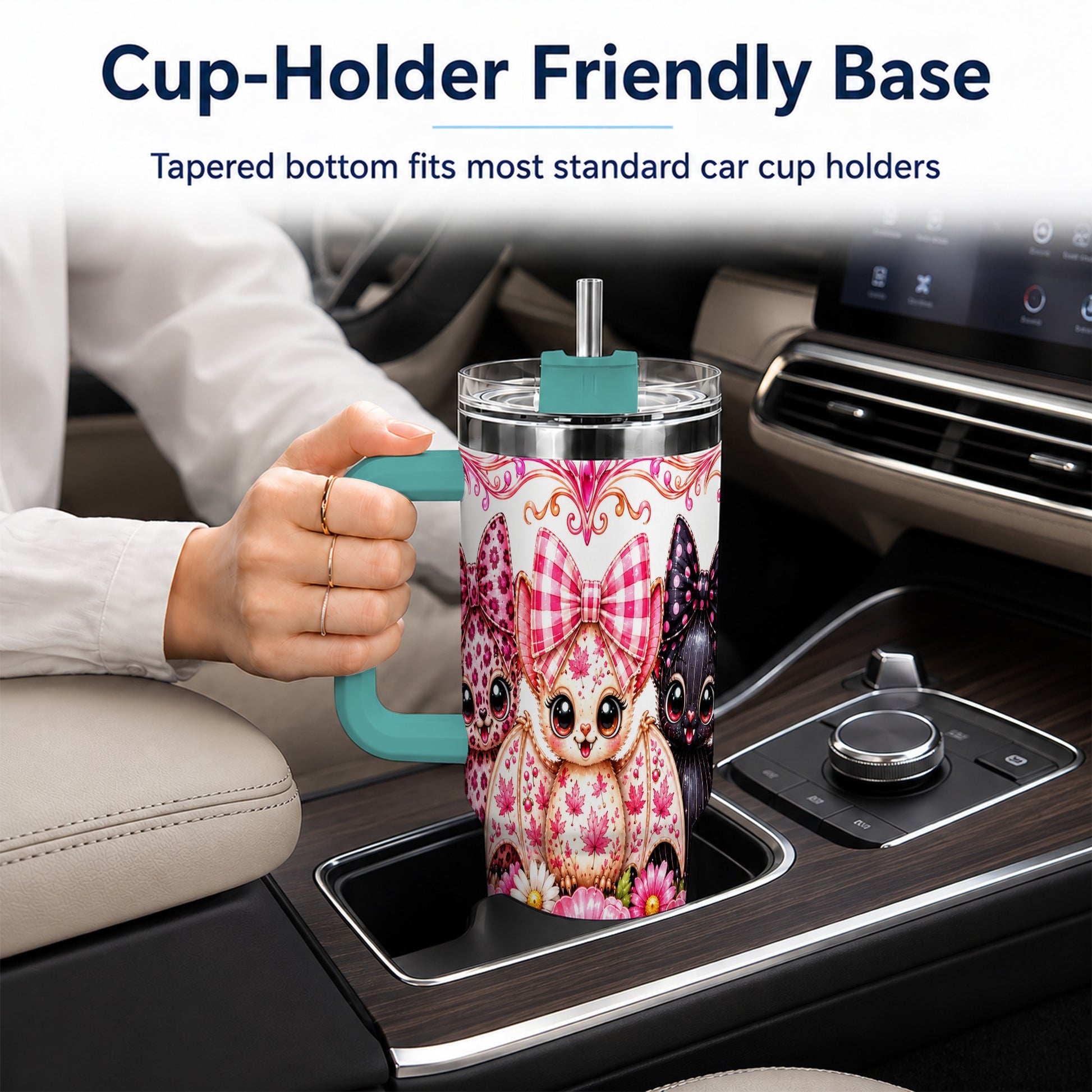 #pl[40oz|Green] Pink Halloween Bats 40oz Tumbler, Floral Stainless Steel Travel Cup