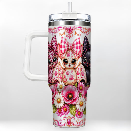 #pl[40oz|White] Pink Halloween Bats 40oz Tumbler, Floral Stainless Steel Travel Cup
