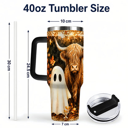 #pl[40oz|Black] Highland Cow Ghost 40oz Tumbler with Handle, Autumn Travel Cup