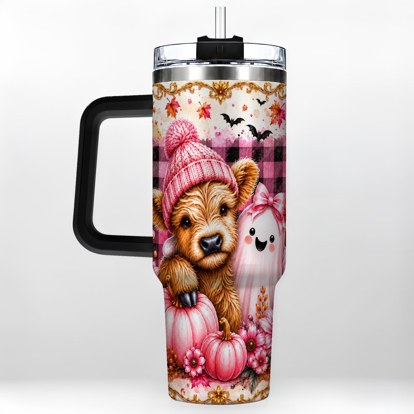 #pl[40oz|Black] Highland Cow 40oz Tumbler with Handle, Fall Stainless Steel Travel Cup