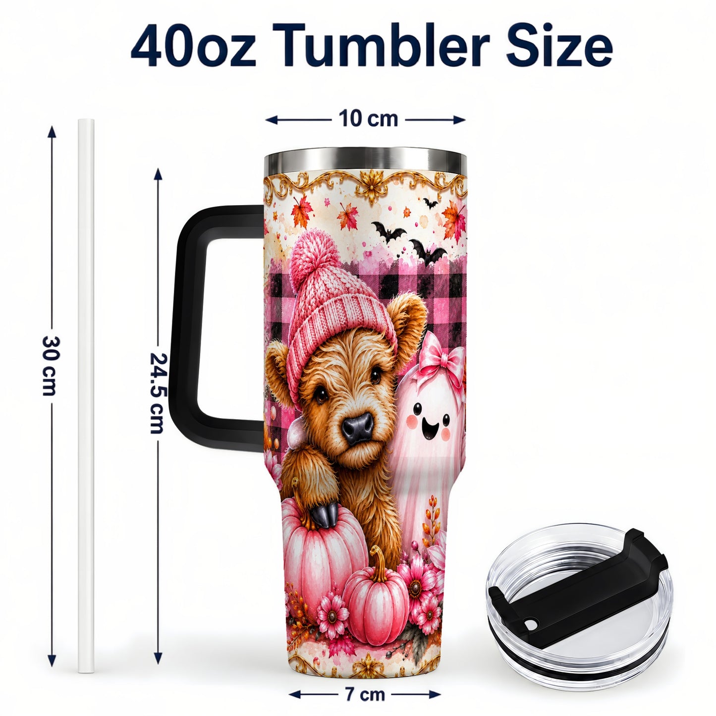 #pl[40oz|Black] Highland Cow 40oz Tumbler with Handle, Fall Stainless Steel Travel Cup