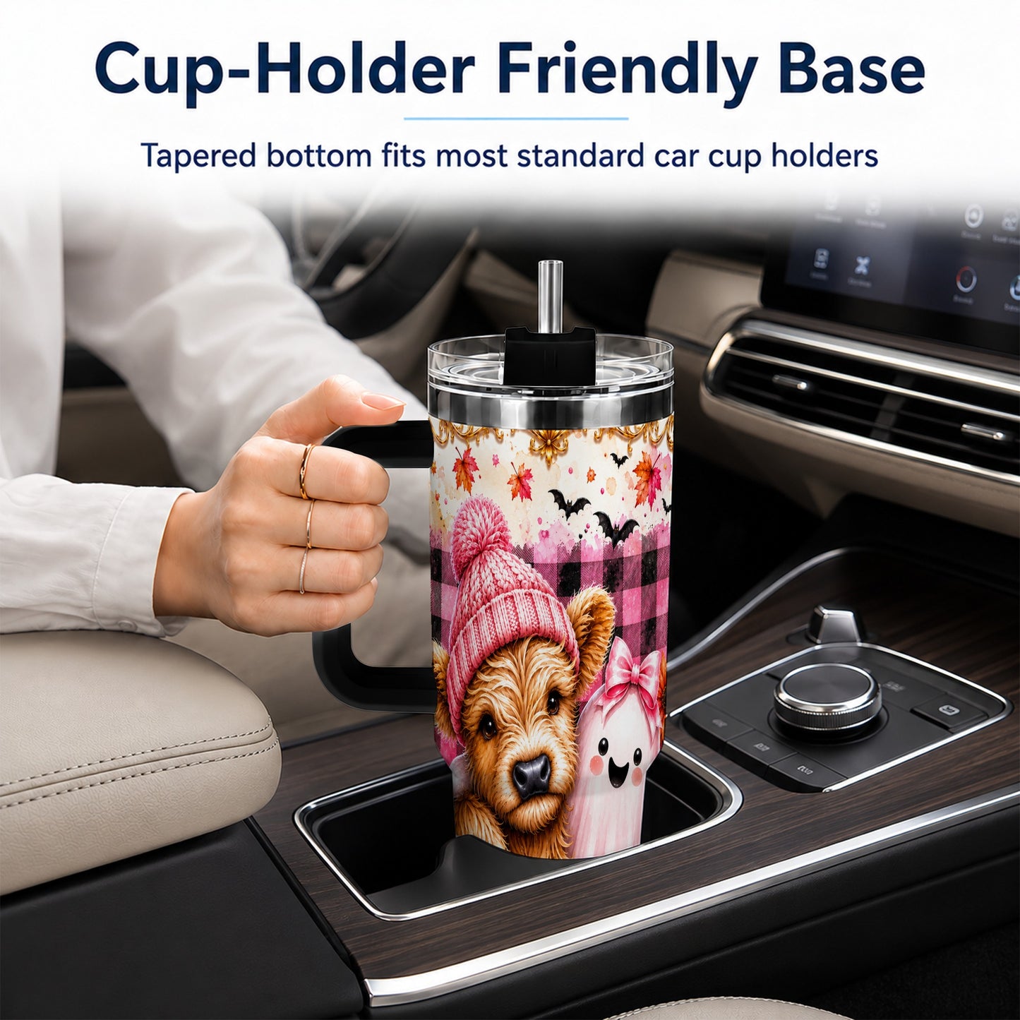 #pl[40oz|Black] Highland Cow 40oz Tumbler with Handle, Fall Stainless Steel Travel Cup