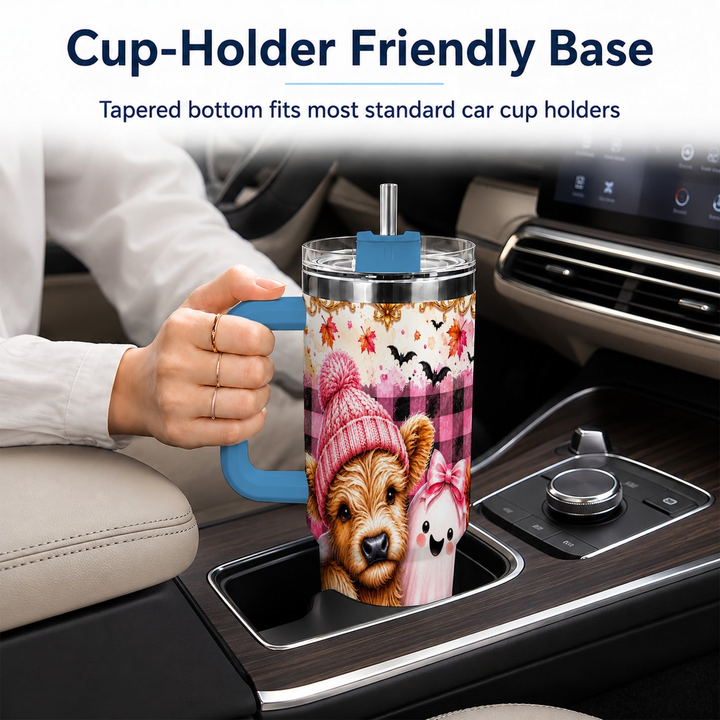 #pl[40oz|Blue] Highland Cow 40oz Tumbler with Handle, Fall Stainless Steel Travel Cup