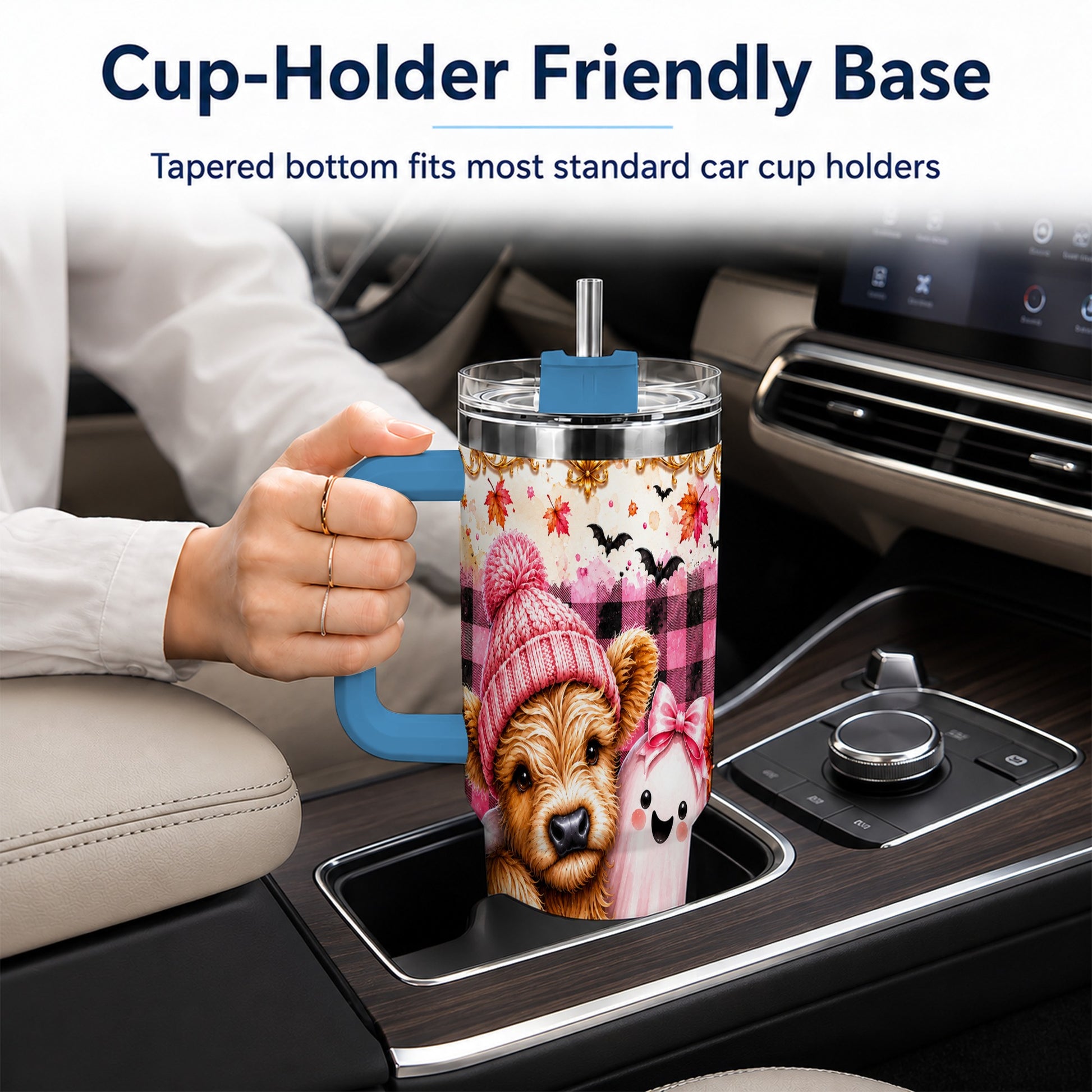 #pl[40oz|Blue] Highland Cow 40oz Tumbler with Handle, Fall Stainless Steel Travel Cup