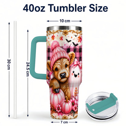 #pl[40oz|Green] Highland Cow 40oz Tumbler with Handle, Fall Stainless Steel Travel Cup