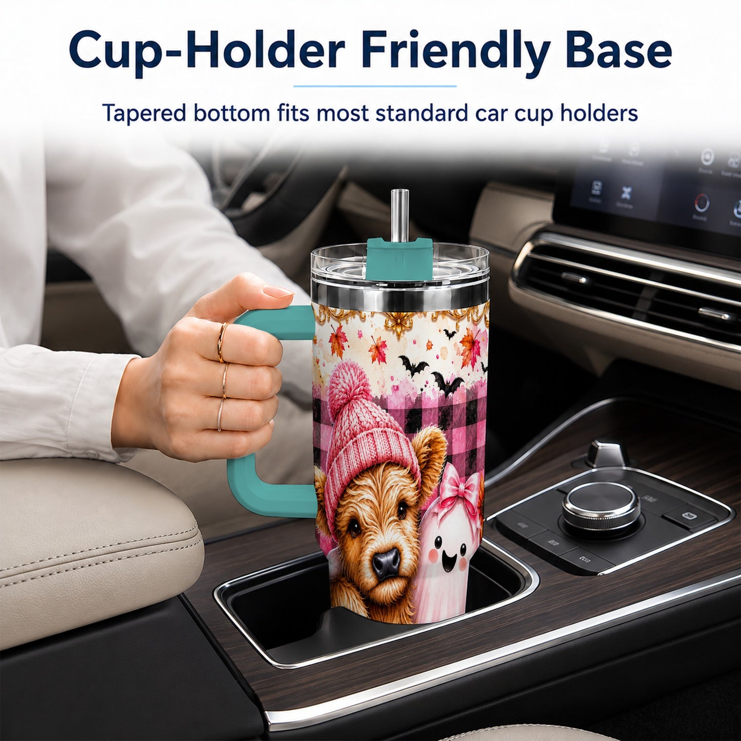 #pl[40oz|Green] Highland Cow 40oz Tumbler with Handle, Fall Stainless Steel Travel Cup