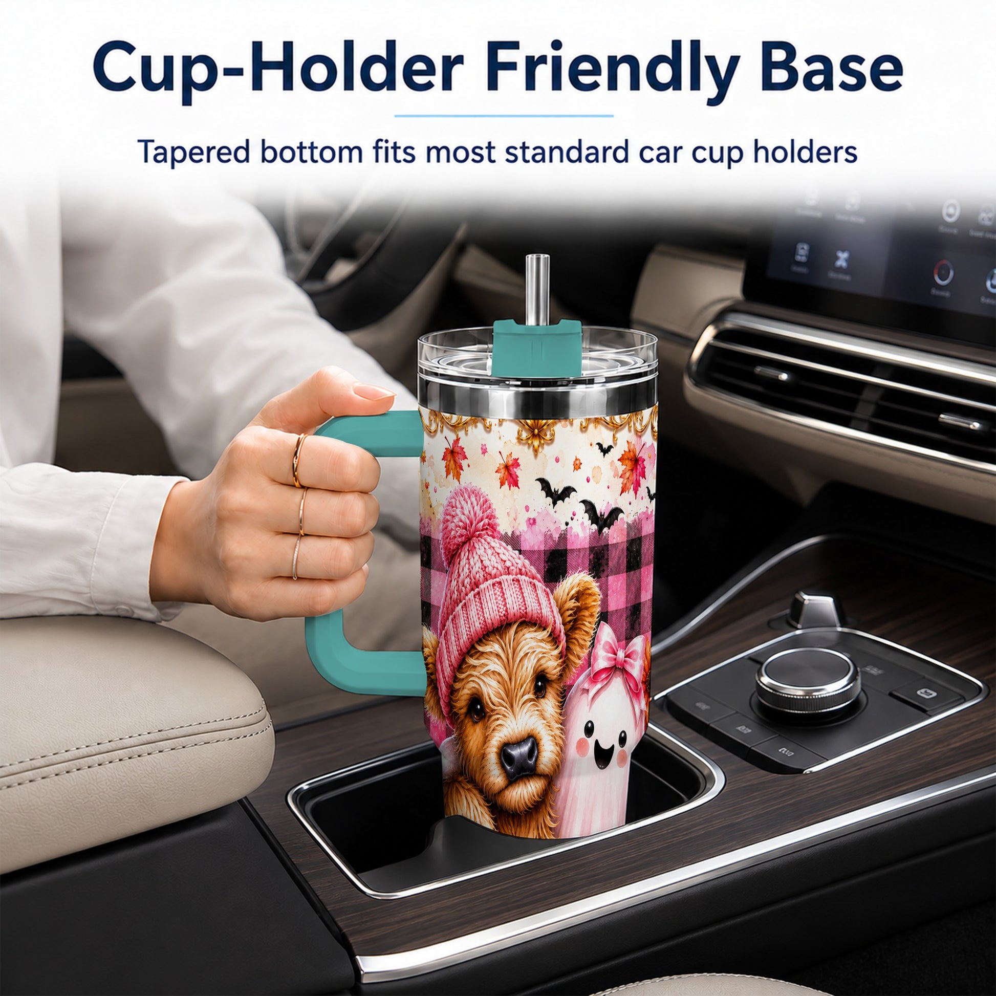 #pl[40oz|Green] Highland Cow 40oz Tumbler with Handle, Fall Stainless Steel Travel Cup