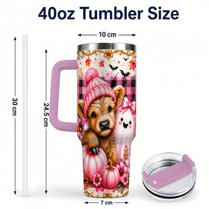#pl[40oz|Pink] Highland Cow 40oz Tumbler with Handle, Fall Stainless Steel Travel Cup