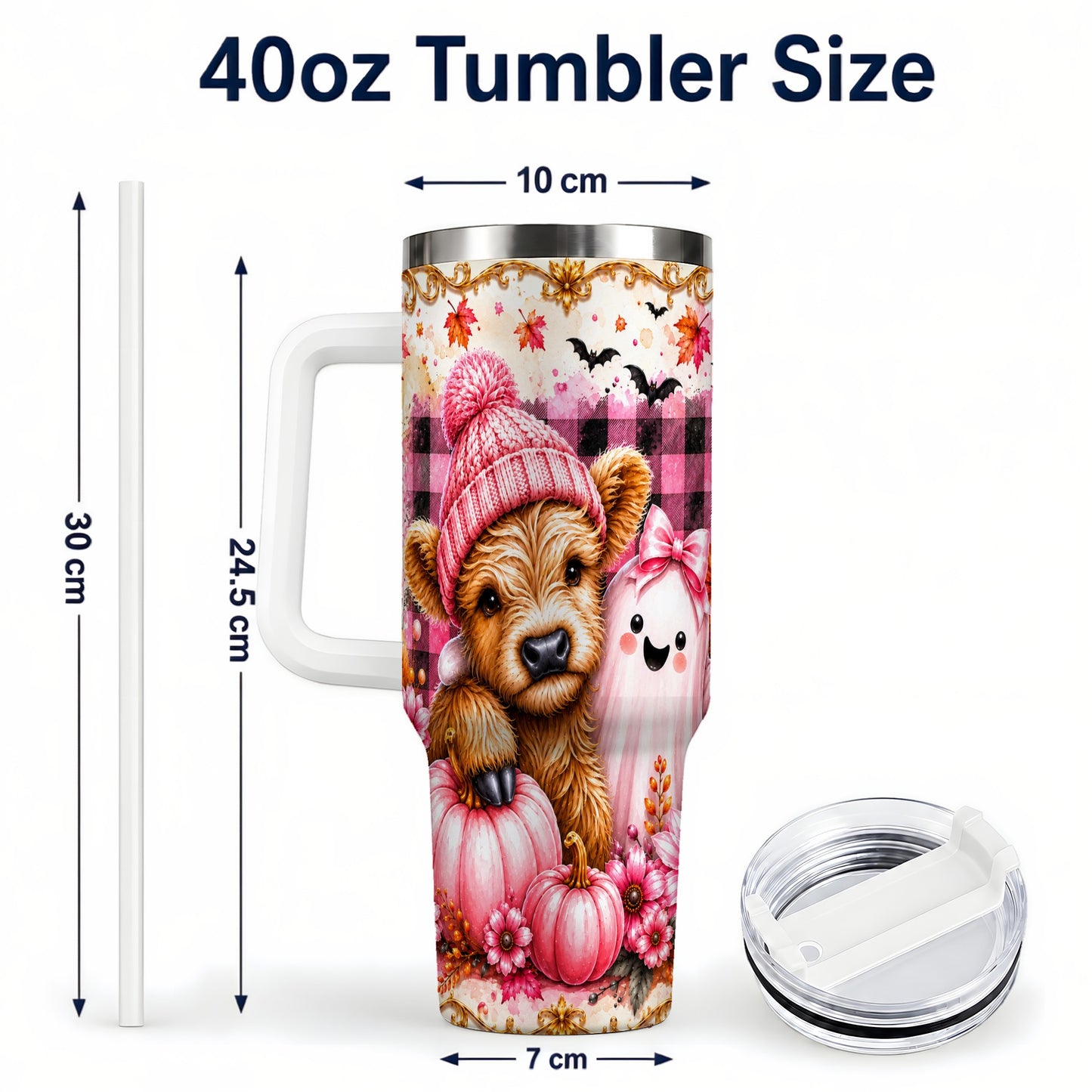 #pl[40oz|White] Highland Cow 40oz Tumbler with Handle, Fall Stainless Steel Travel Cup
