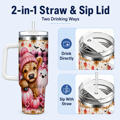 #pl[40oz|White] Highland Cow 40oz Tumbler with Handle, Fall Stainless Steel Travel Cup