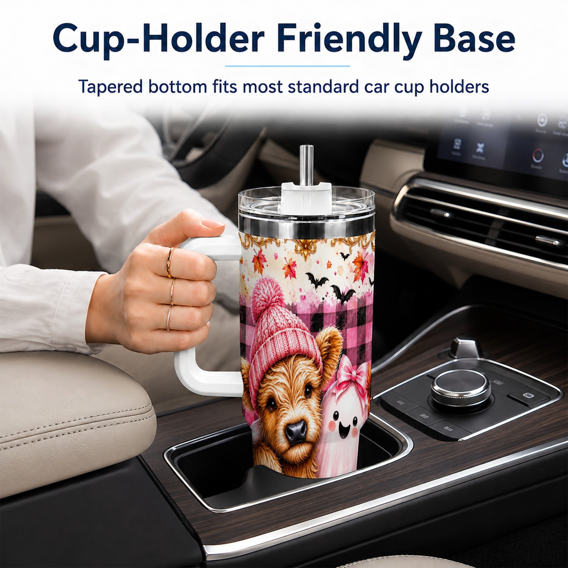 #pl[40oz|White] Highland Cow 40oz Tumbler with Handle, Fall Stainless Steel Travel Cup