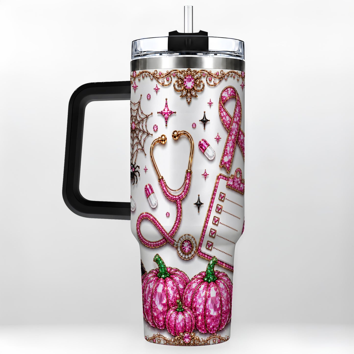 #pl[40oz|Black] Medical Halloween 40oz Tumbler with Handle, Stainless Steel Travel Cup