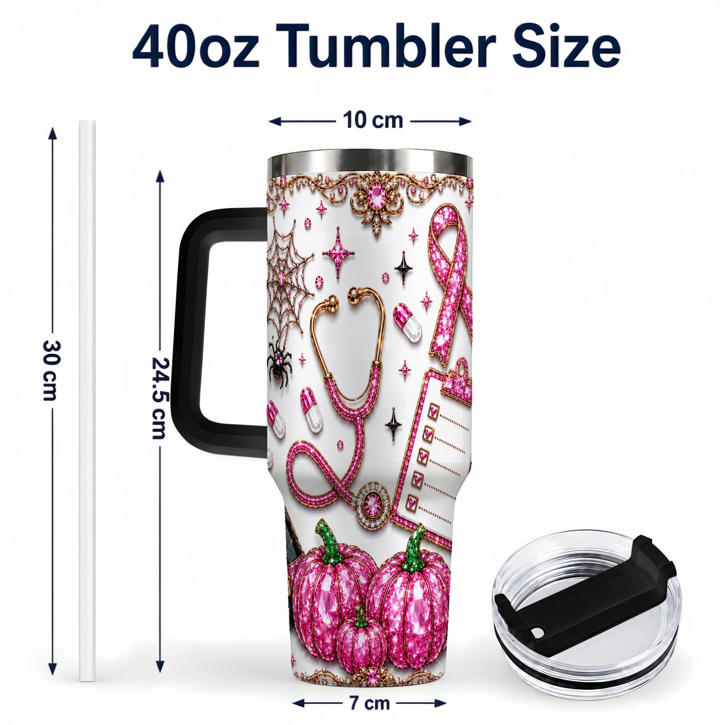 #pl[40oz|Black] Medical Halloween 40oz Tumbler with Handle, Stainless Steel Travel Cup