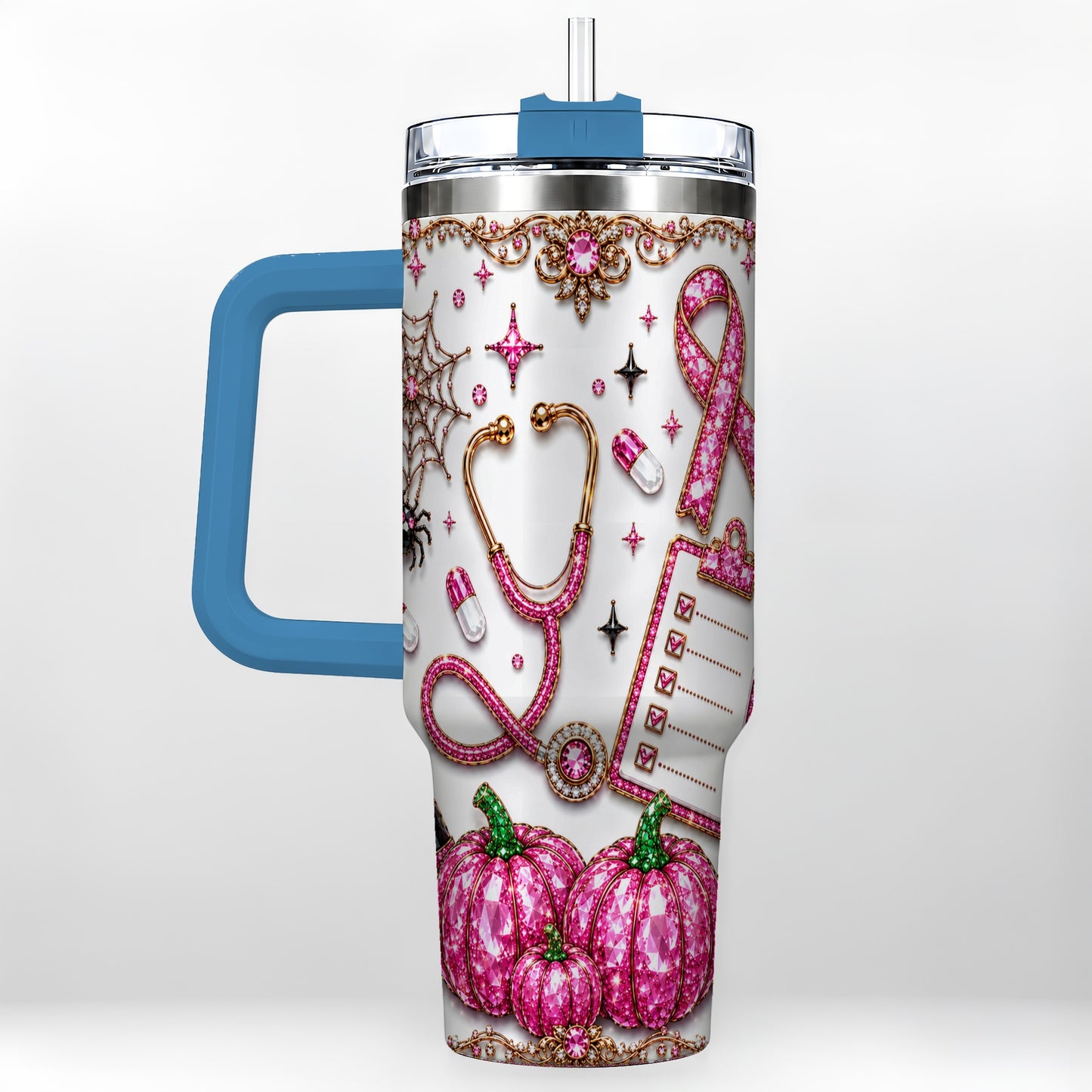 #pl[40oz|Blue] Medical Halloween 40oz Tumbler with Handle, Stainless Steel Travel Cup