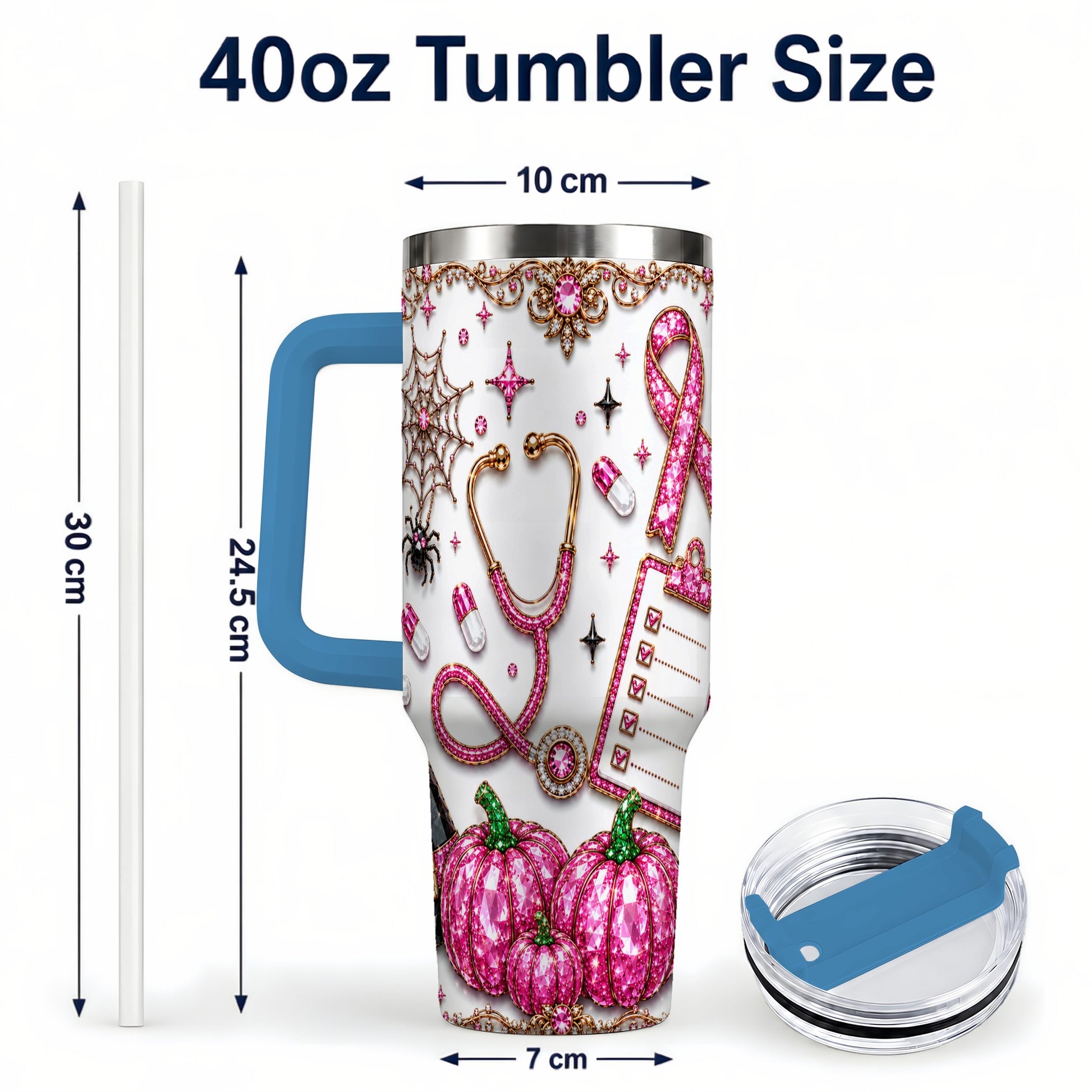 #pl[40oz|Blue] Medical Halloween 40oz Tumbler with Handle, Stainless Steel Travel Cup