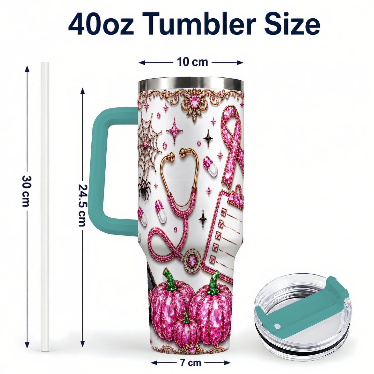 #pl[40oz|Green] Medical Halloween 40oz Tumbler with Handle, Stainless Steel Travel Cup
