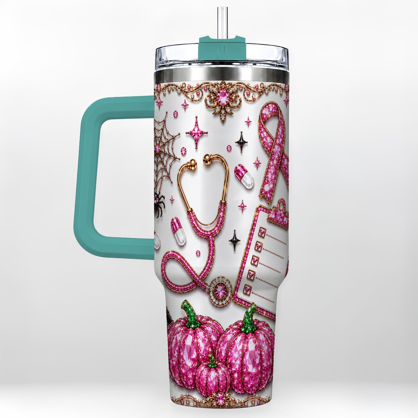#pl[40oz|Green] Medical Halloween 40oz Tumbler with Handle, Stainless Steel Travel Cup