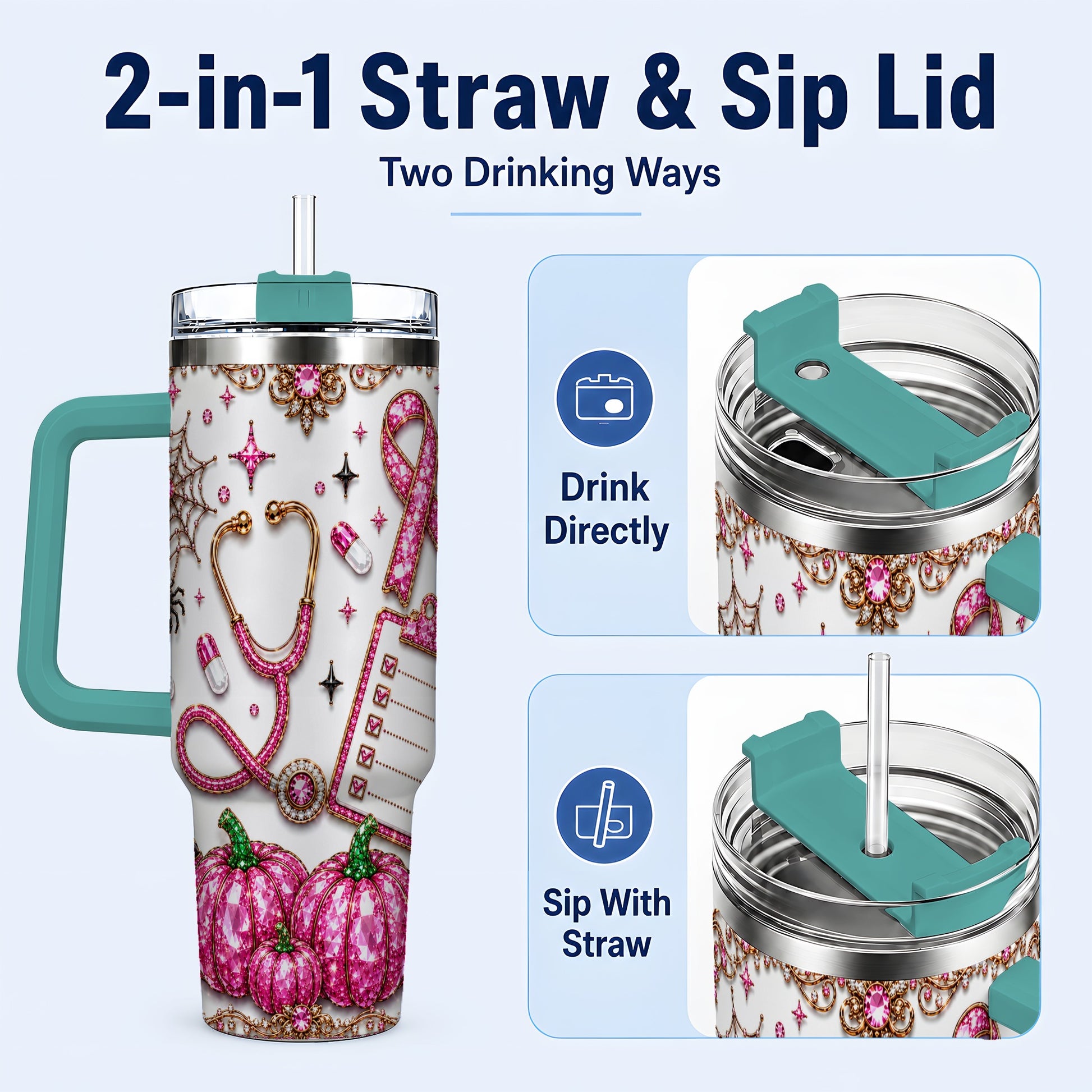 #pl[40oz|Green] Medical Halloween 40oz Tumbler with Handle, Stainless Steel Travel Cup