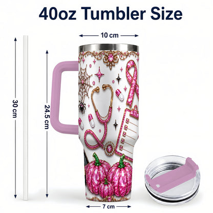 #pl[40oz|Pink] Medical Halloween 40oz Tumbler with Handle, Stainless Steel Travel Cup