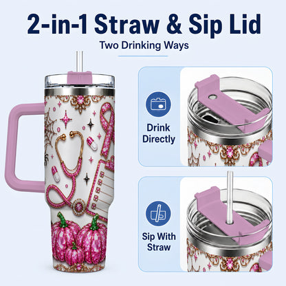 #pl[40oz|Pink] Medical Halloween 40oz Tumbler with Handle, Stainless Steel Travel Cup