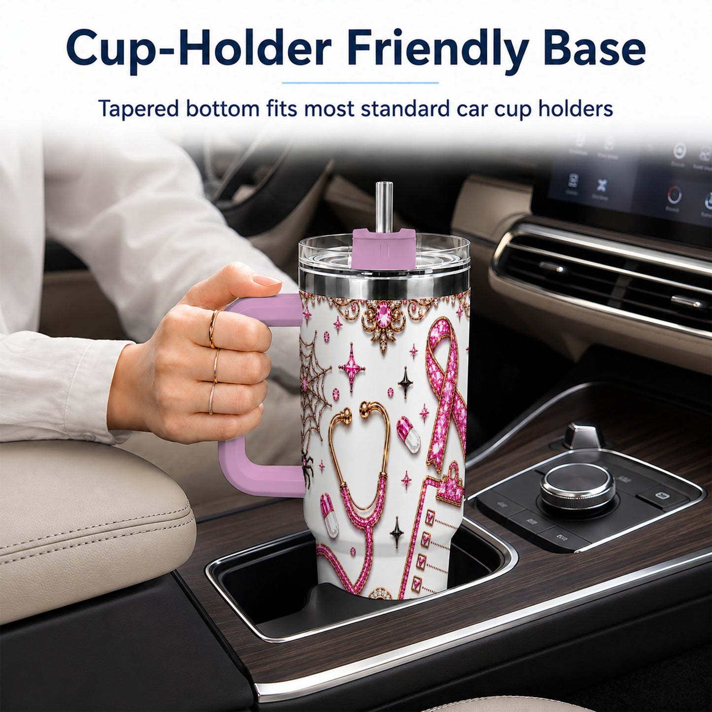 #pl[40oz|Pink] Medical Halloween 40oz Tumbler with Handle, Stainless Steel Travel Cup