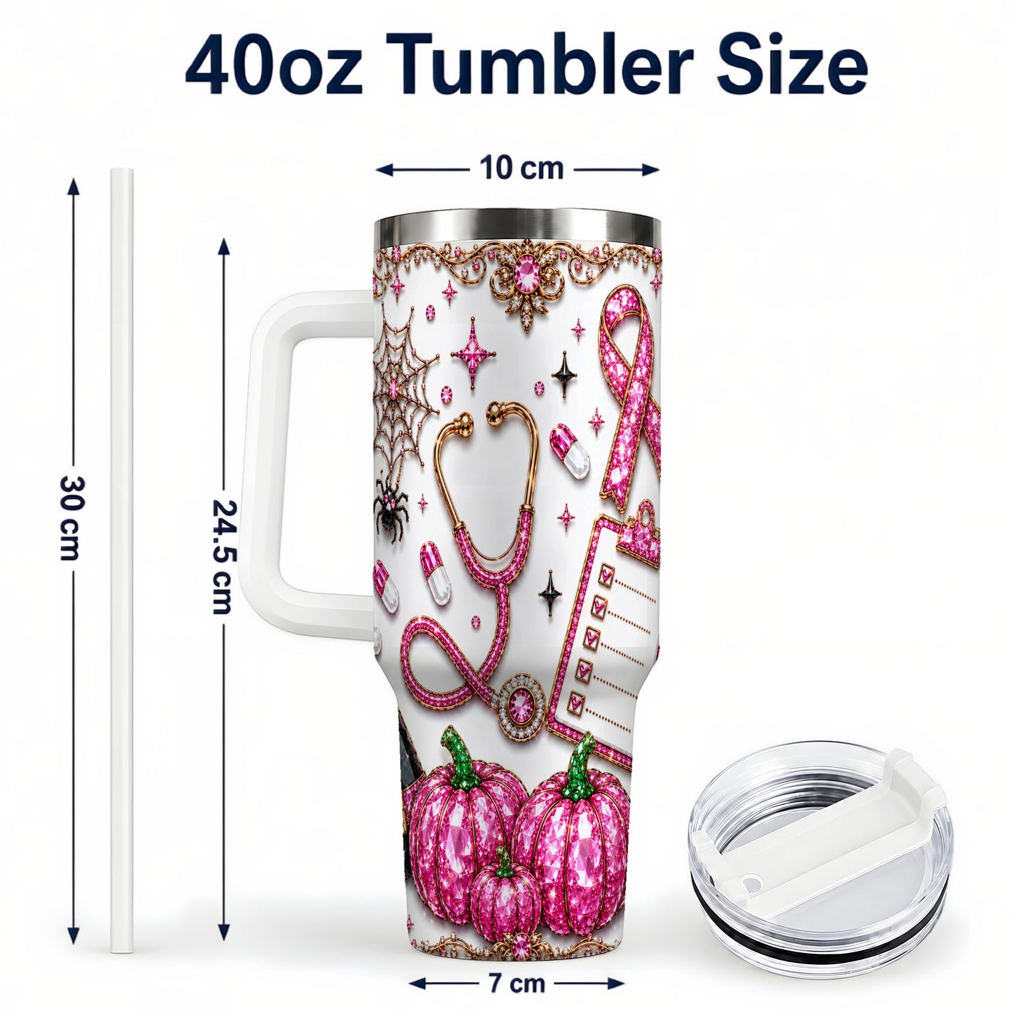 #pl[40oz|White] Medical Halloween 40oz Tumbler with Handle, Stainless Steel Travel Cup