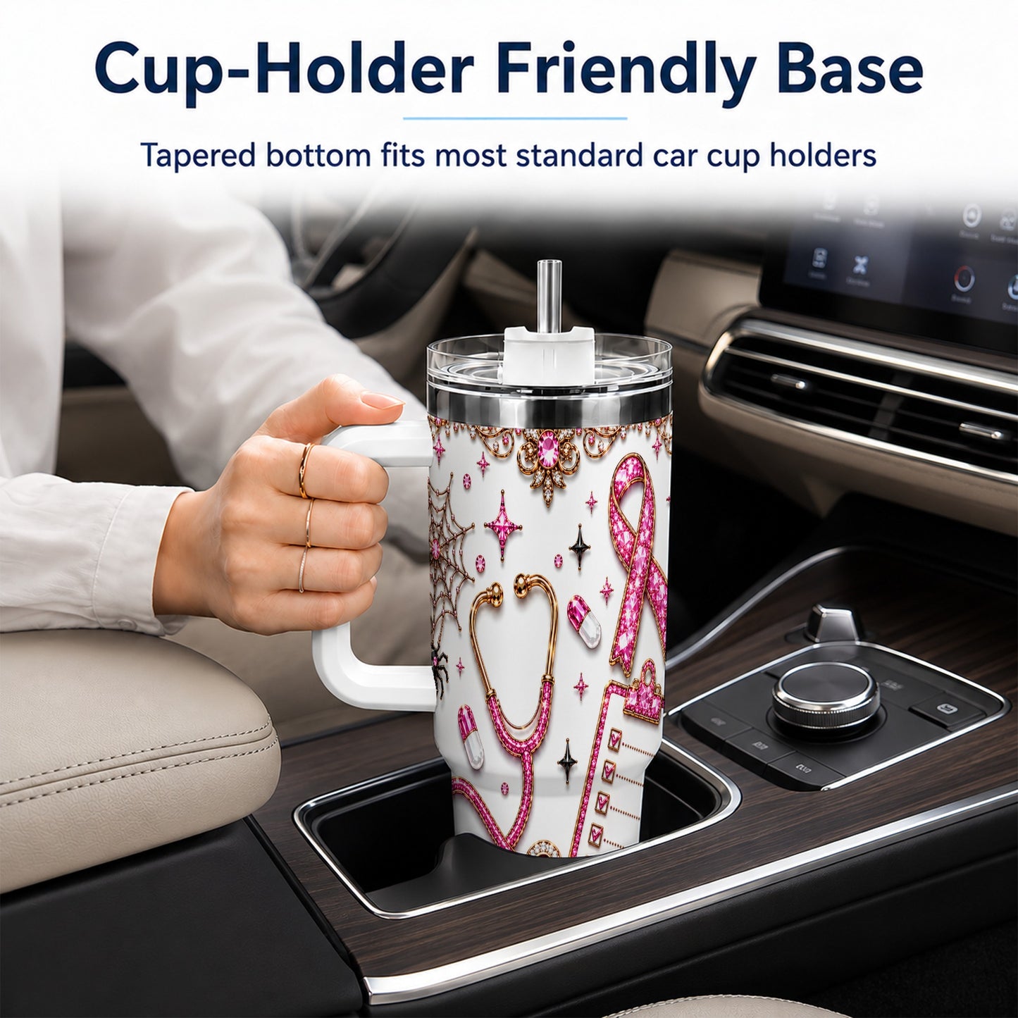 #pl[40oz|White] Medical Halloween 40oz Tumbler with Handle, Stainless Steel Travel Cup