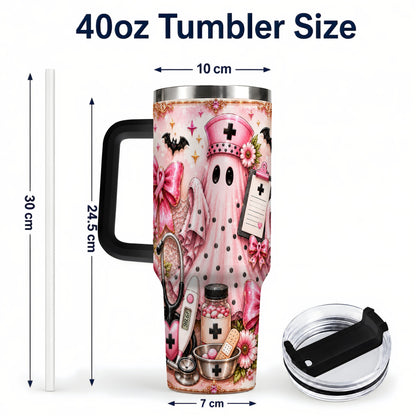 #pl[40oz|Black] Nurse Ghost 40oz Tumbler with Handle, Halloween Medical Theme