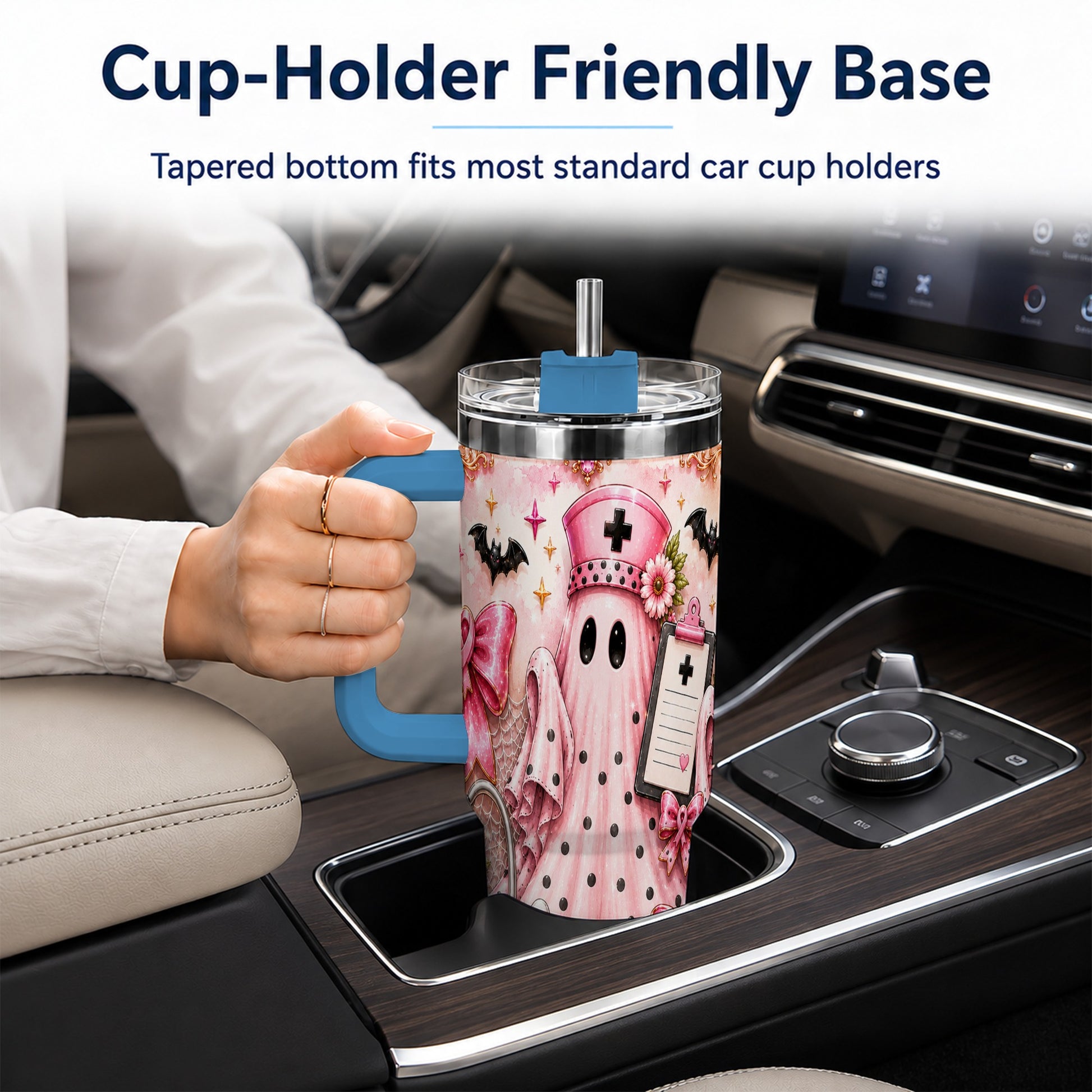 #pl[40oz|Blue] Nurse Ghost 40oz Tumbler with Handle, Halloween Medical Theme