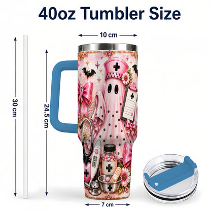 #pl[40oz|Blue] Nurse Ghost 40oz Tumbler with Handle, Halloween Medical Theme