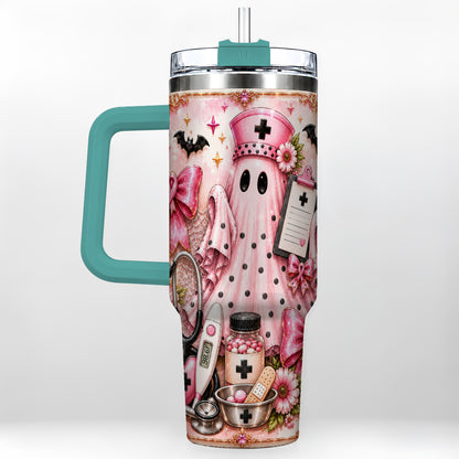 #pl[40oz|Green] Nurse Ghost 40oz Tumbler with Handle, Halloween Medical Theme