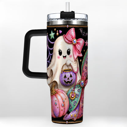 #pl[40oz|Black] Ghost Nurse 40oz Tumbler with Handle, Cute Halloween Theme