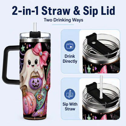 #pl[40oz|Black] Ghost Nurse 40oz Tumbler with Handle, Cute Halloween Theme
