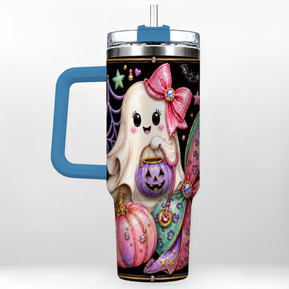 #pl[40oz|Blue] Ghost Nurse 40oz Tumbler with Handle, Cute Halloween Theme