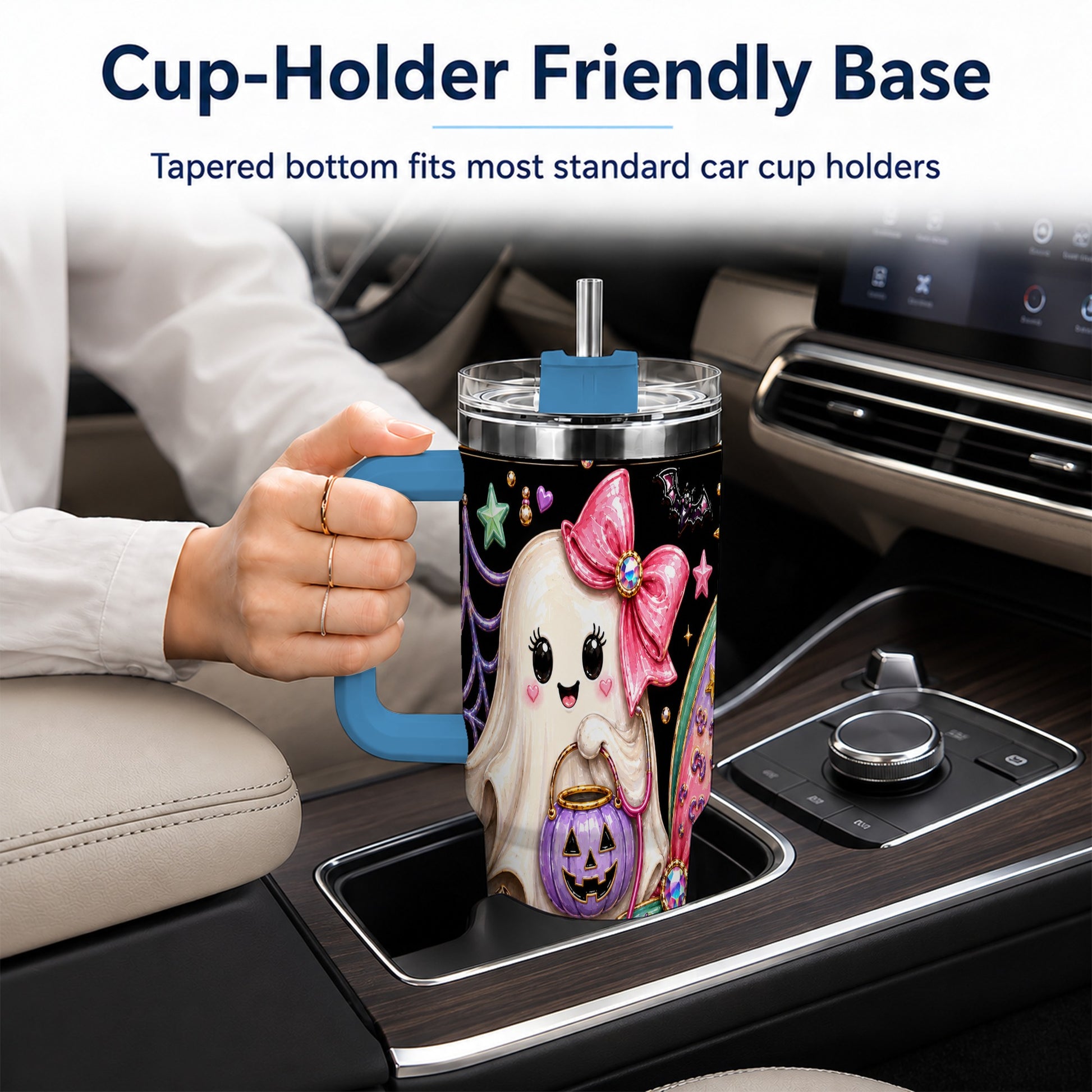 #pl[40oz|Blue] Ghost Nurse 40oz Tumbler with Handle, Cute Halloween Theme