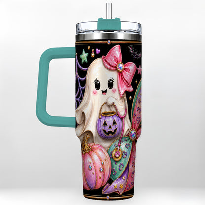 #pl[40oz|Green] Ghost Nurse 40oz Tumbler with Handle, Cute Halloween Theme