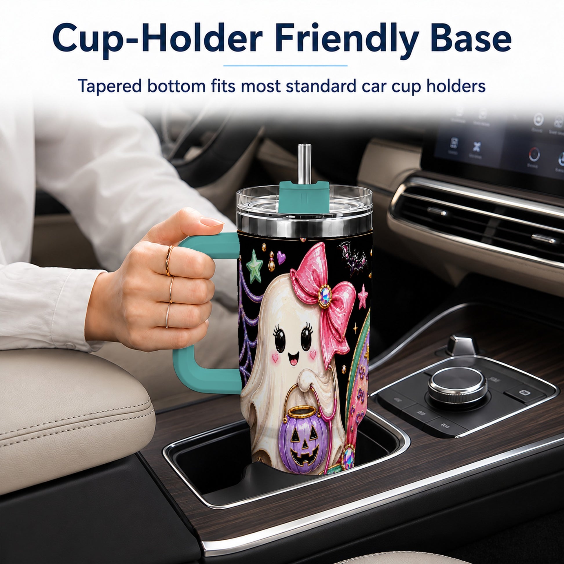 #pl[40oz|Green] Ghost Nurse 40oz Tumbler with Handle, Cute Halloween Theme