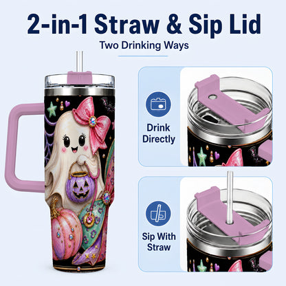 #pl[40oz|Pink] Ghost Nurse 40oz Tumbler with Handle, Cute Halloween Theme