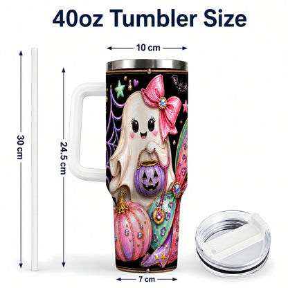#pl[40oz|White] Ghost Nurse 40oz Tumbler with Handle, Cute Halloween Theme