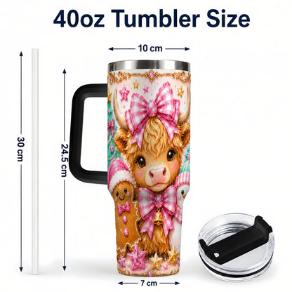 #pl[40oz|Black] Highland Cow 40oz Tumbler with Handle, Christmas Farm Theme