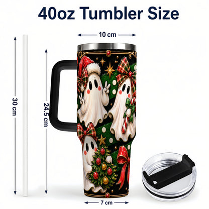 #pl[40oz|Black] Christmas Ghost 40oz Tumbler with Handle, Plaid Holiday Theme