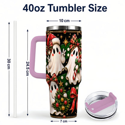 #pl[40oz|Pink] Christmas Ghost 40oz Tumbler with Handle, Plaid Holiday Theme