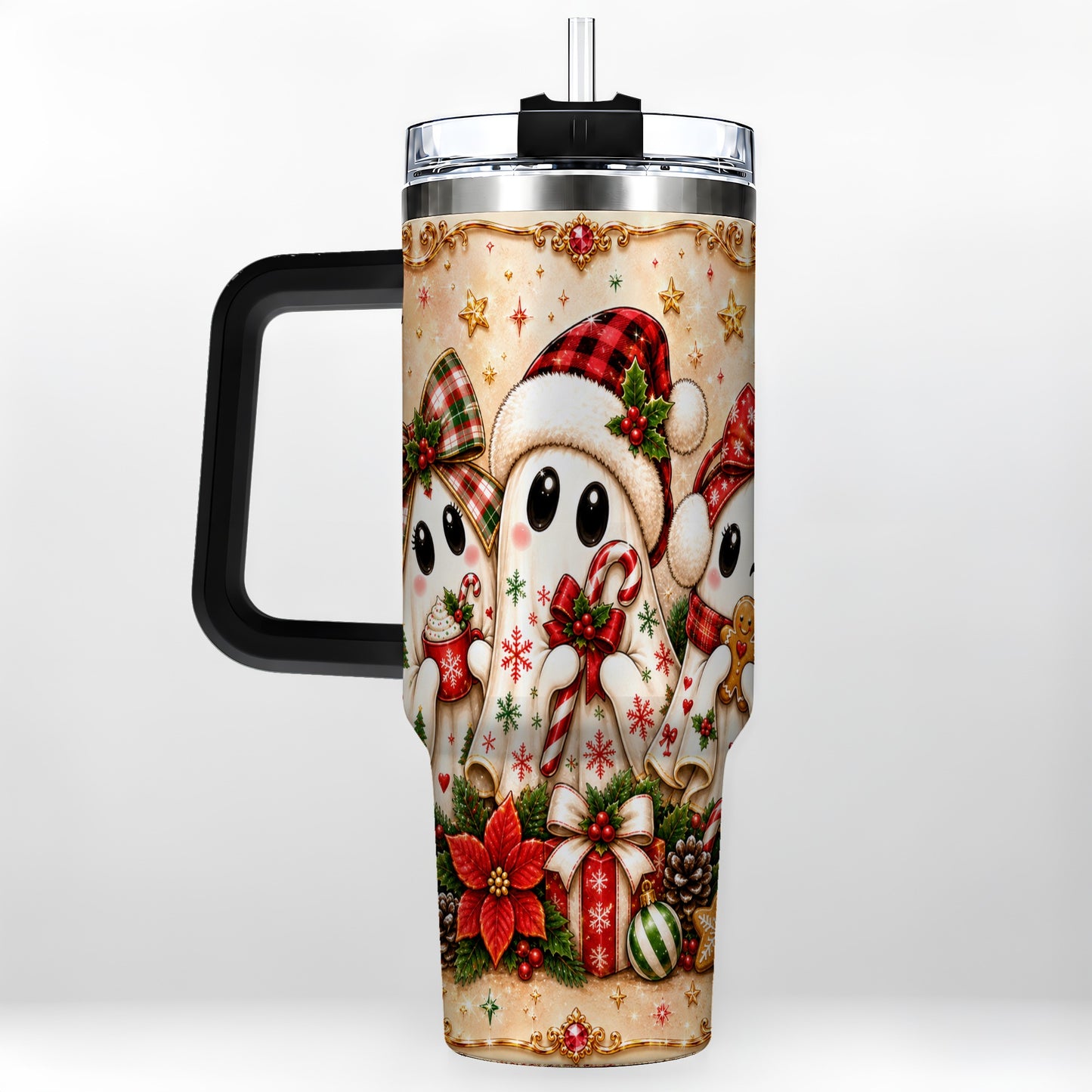 #pl[40oz|Black] Ghost Trio 40oz Tumbler with Handle, Christmas Stainless Steel Travel Cup